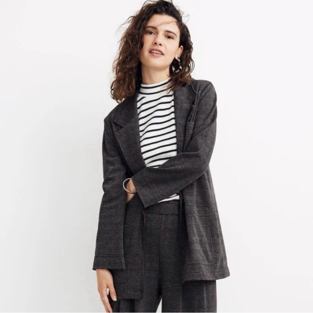 Madewell Glen Plaid Oversized Charcoal Grey Open-Front Blazer Jacket XS